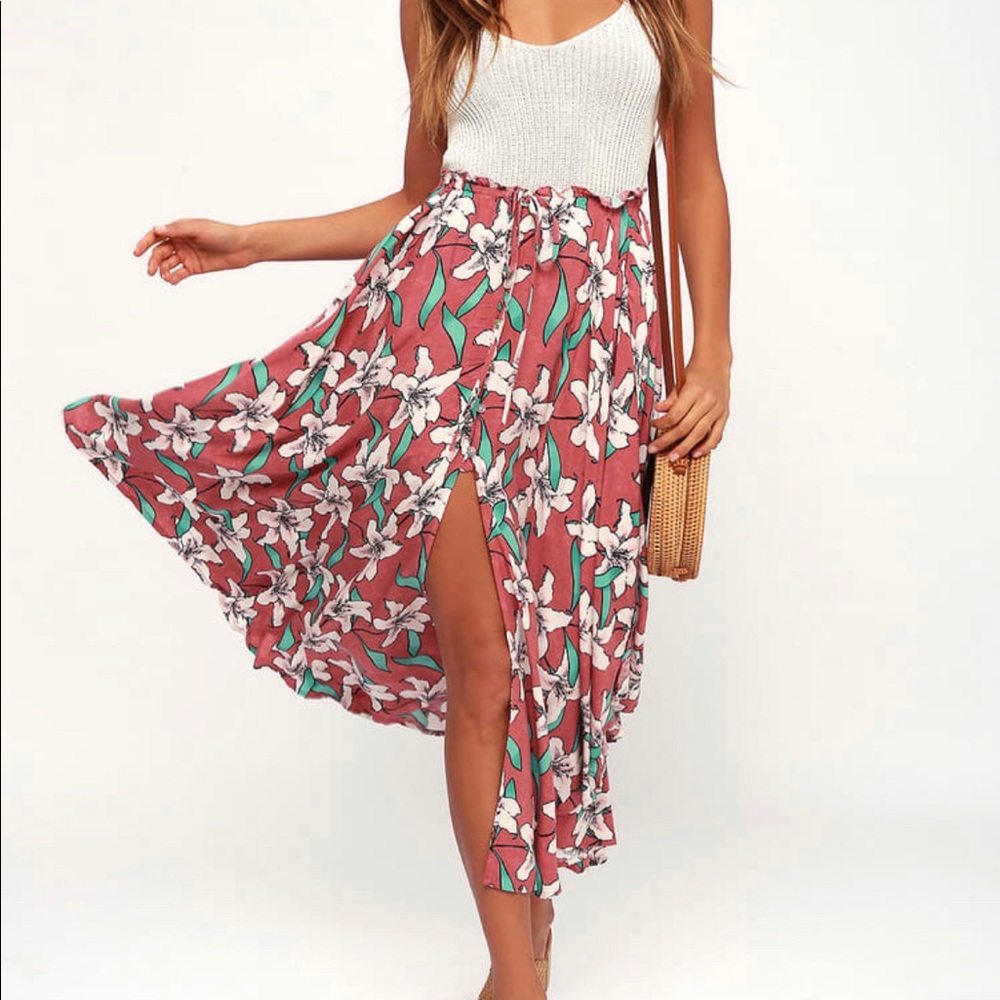 O’Neill Kalani Rusty Rose Floral Print Midi Skirt